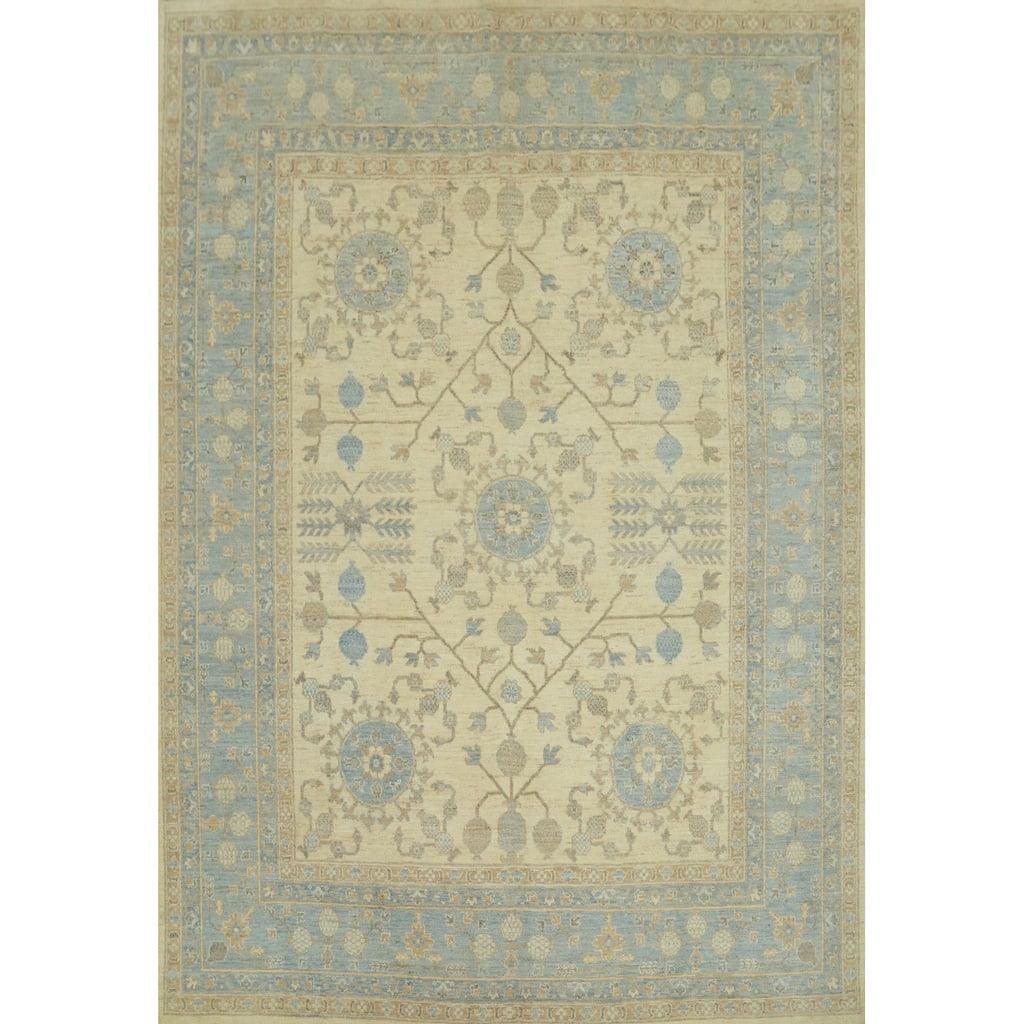 Vegetable Dye Wool Oushak Turkish Area Rug, Floral Geometric Carpet - 9' 8'' X 8' 0''