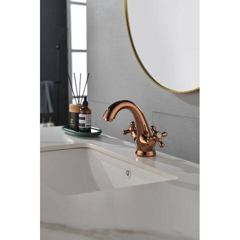 Cross Knob Gold Polished Single Hole Bathroom Sink Faucet