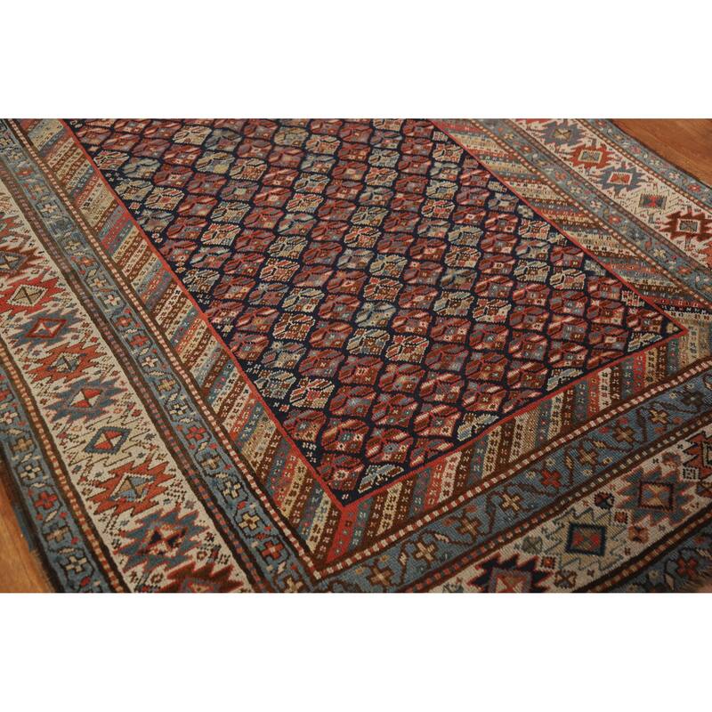 Pre-1900 Antique Vegetable Dye Kazak Area Rug Handmade Wool Carpet - 5'5" x 13'4"