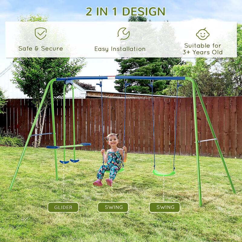 Outsunny Outdoor Swing Set for Backyard with 2-Person Swing and 2 Swings, Playground Equipment Outdoor Playset