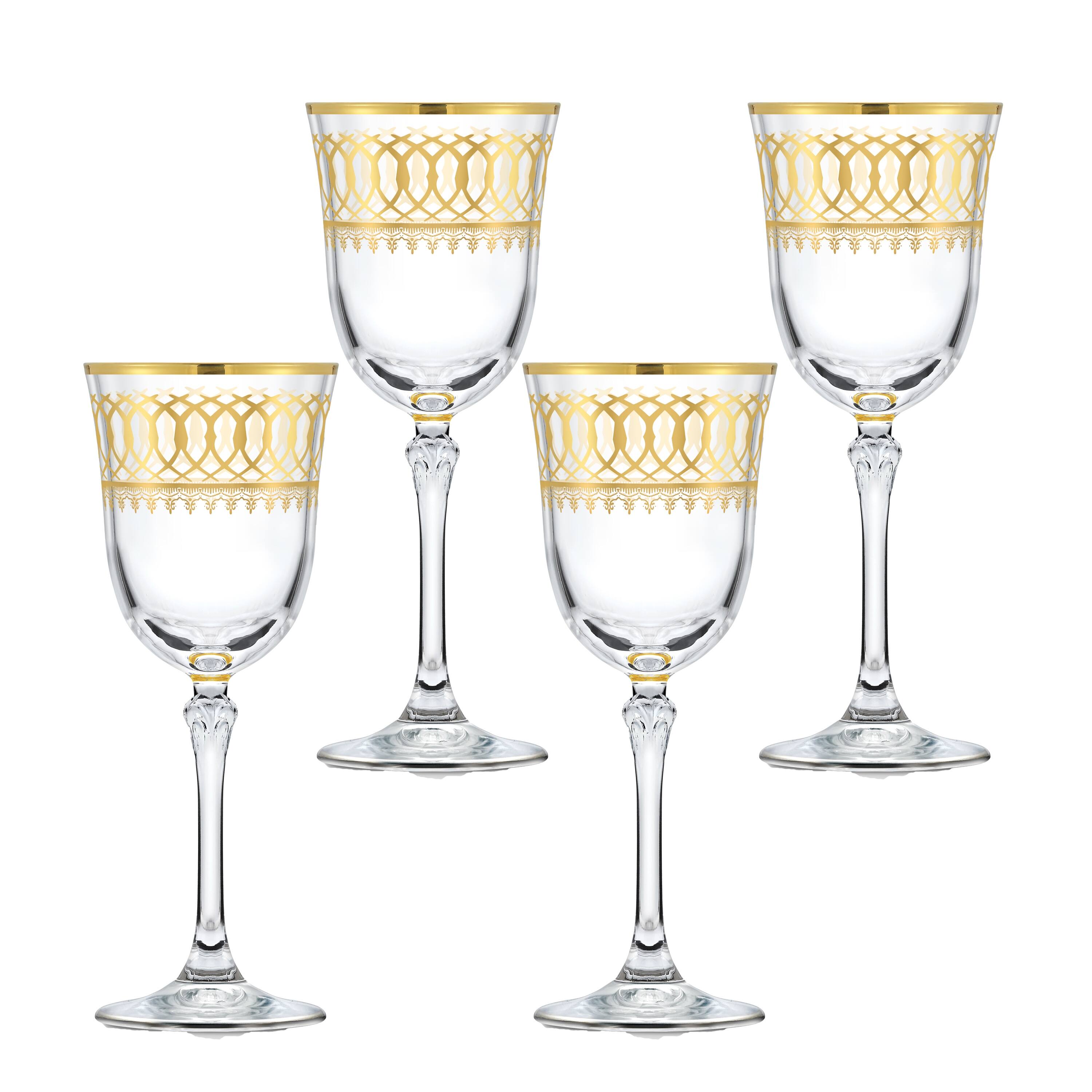 Lorren Home Trends Gold Embellished Red Wine Goblet with Gold Rings