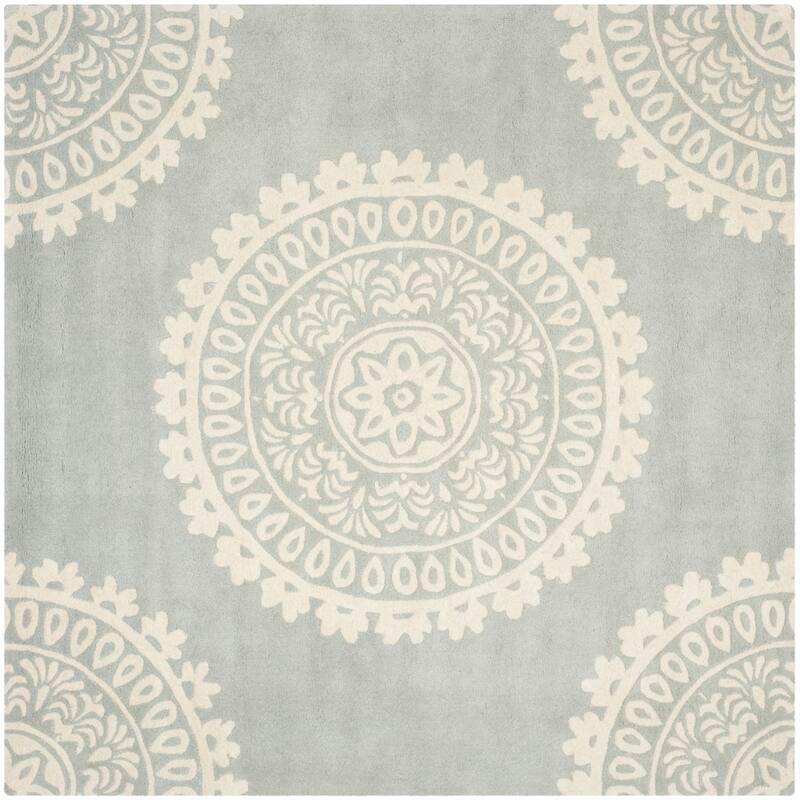 SAFAVIEH Handmade Bella Heerine Modern Floral Wool Rug - 7' Square - Grey/Ivory