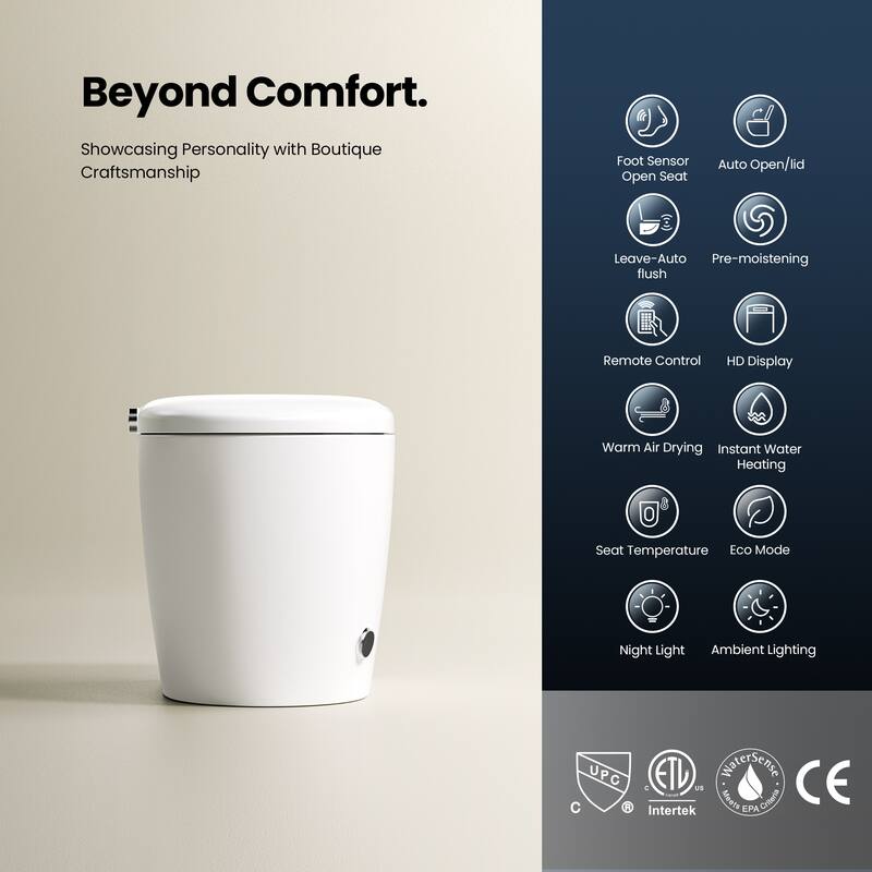 Madrid Smart Toilet Bidet Combo in White with LED Display, Off-Seat Auto Flush, Auto Open & Close Lid, Foot Sensor Operation