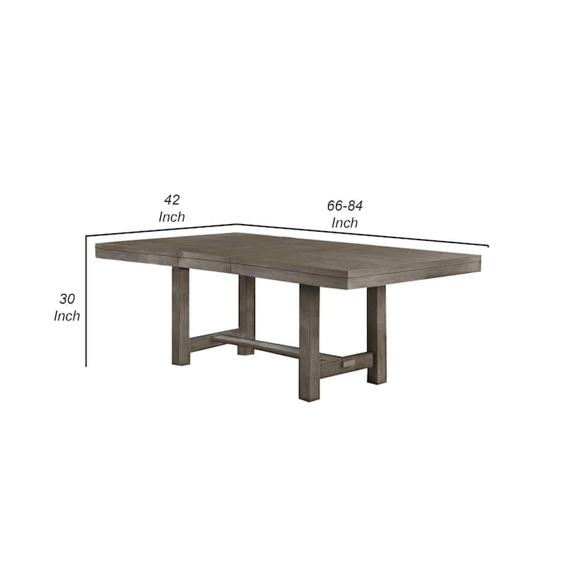 Genu 66-84 Inch Extendable Dining Table, Trestle Base, Gray Solid Wood