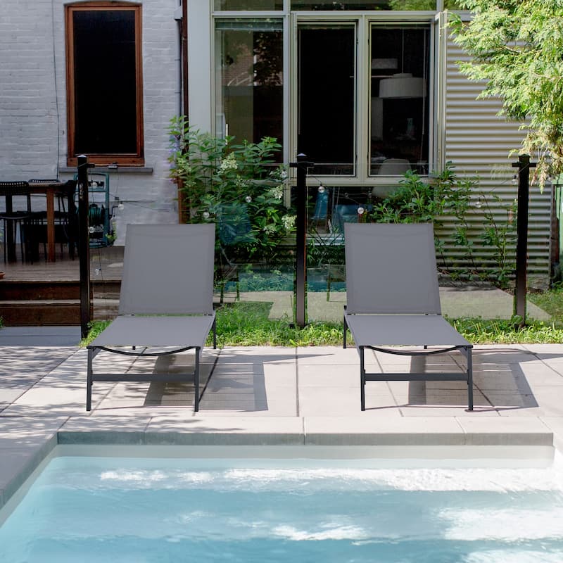 HAPPATIO1-piece Outdoor Patio Chaise Lounge Chair with Breathable Textilene Fabric (Gray)