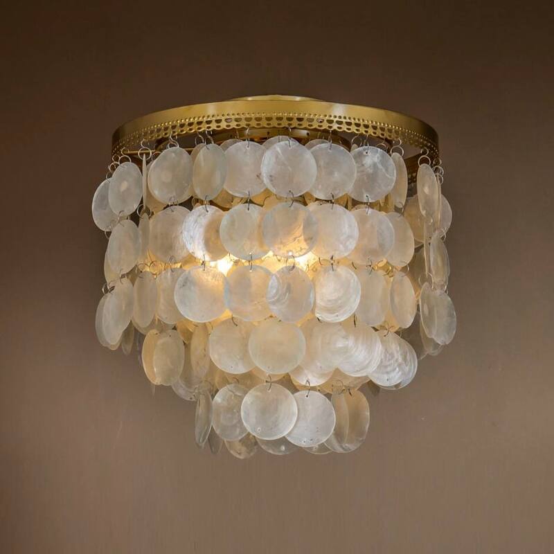 3-Light 13" Indoor Capiz Shell Flush Mount Ceiling Light Coastal Seashell Chandelier