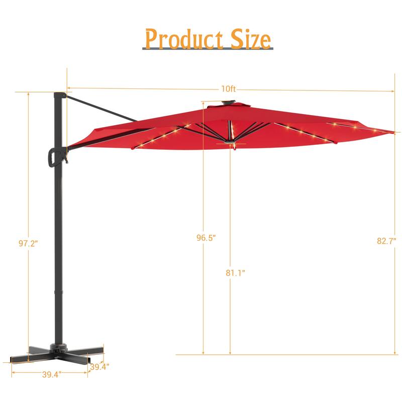 LIVOOSUN 10FT LED Round Cantilever Umbrella For Your Outdoor Space, Solution-Dyed Fabric, 360° Rotation System