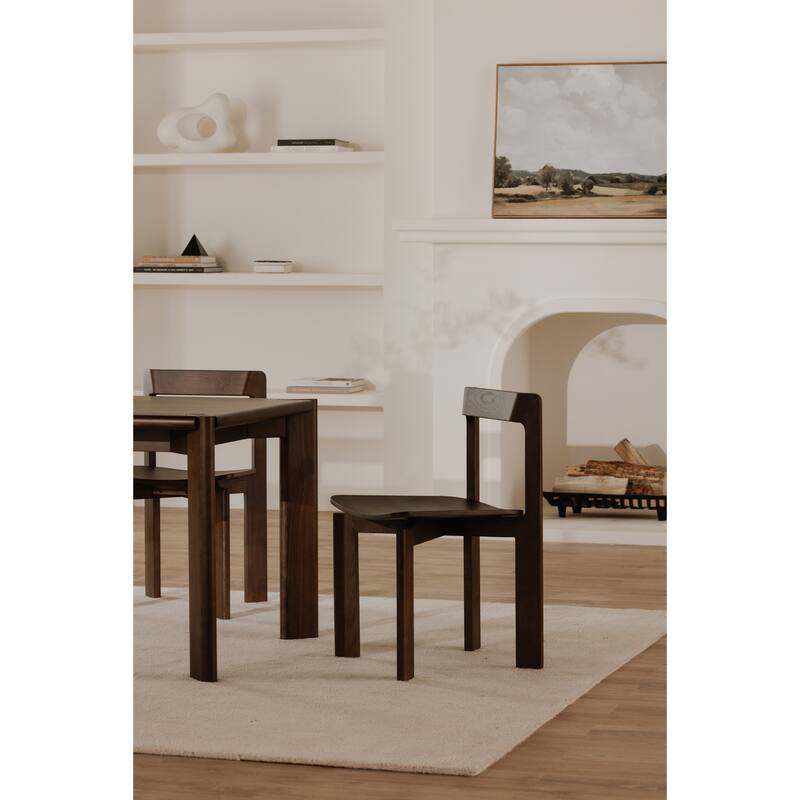 NADAAL STUDIOS Elowar Dining Chair, Solid Kiln-Dried White Ash Frame with Veneer Seat, Walnut Stained Ash - Set of 2