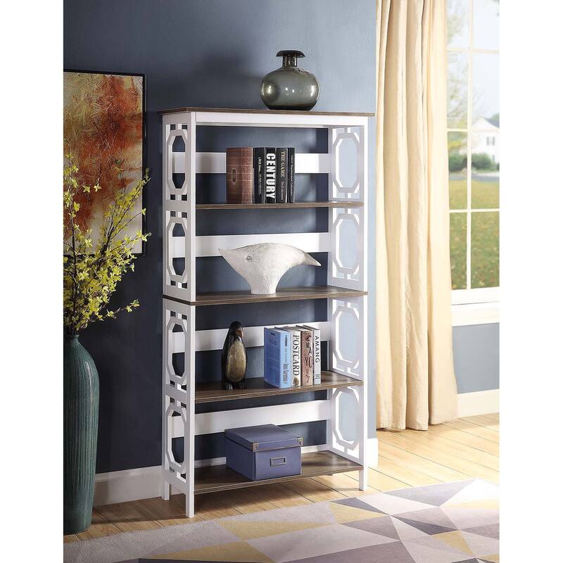 Convenience Concepts Omega 5 Tier Bookcase - Driftwood Shelves/White Frame