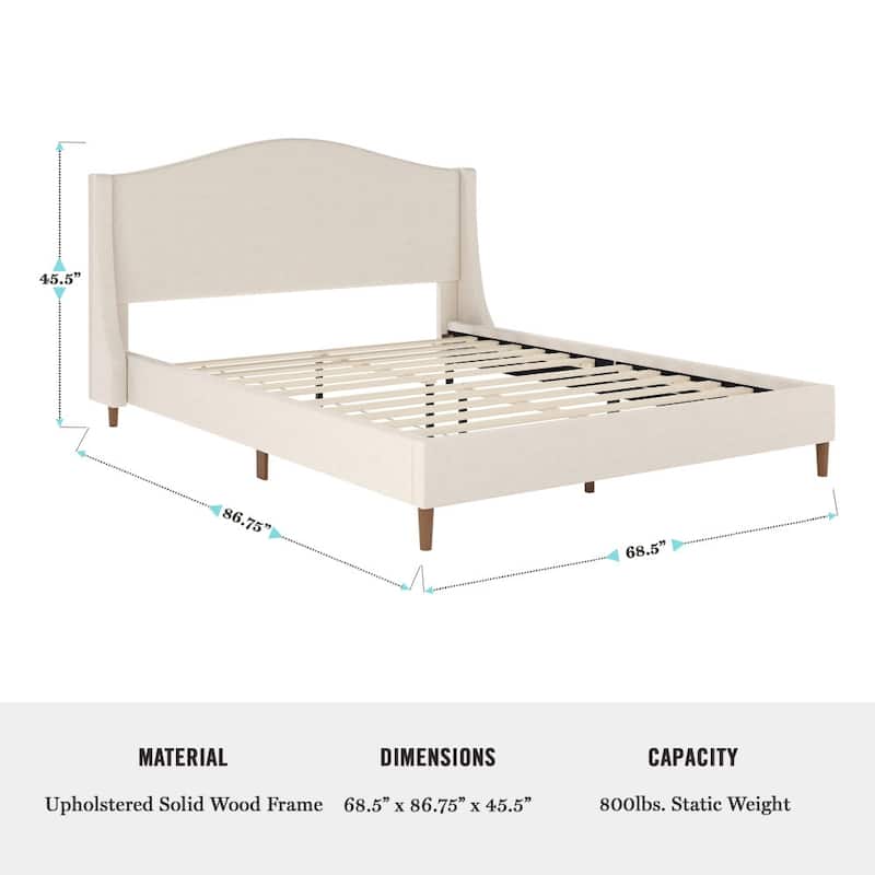 Martha Stewart Upholstered Platform Bed with Curved Headboard