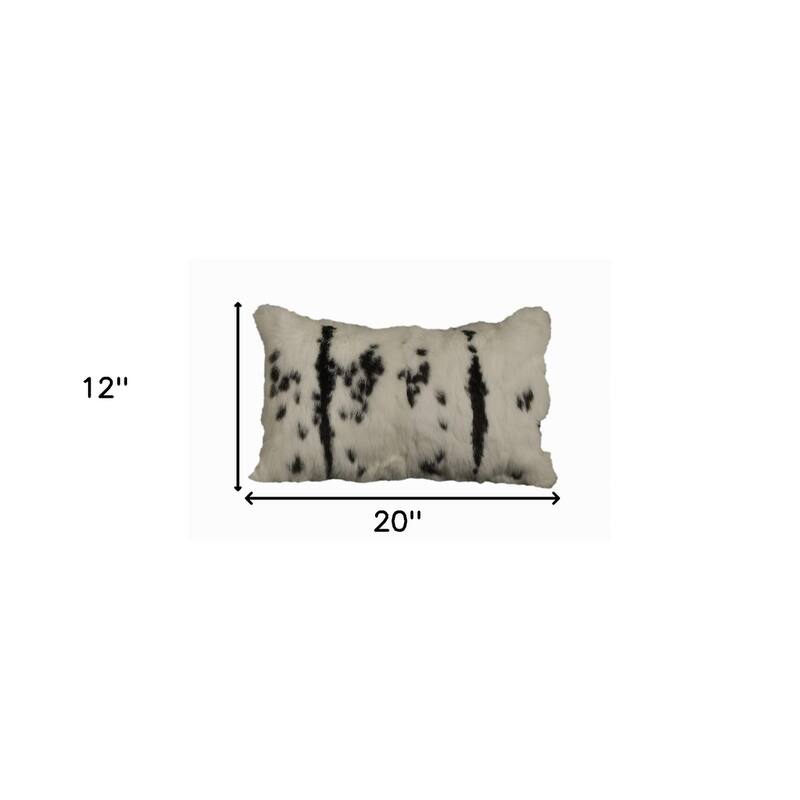 HomeRoots 12" X 20" Black And White Rabbit Zippered Natural Fur Animal Print Throw Pillow