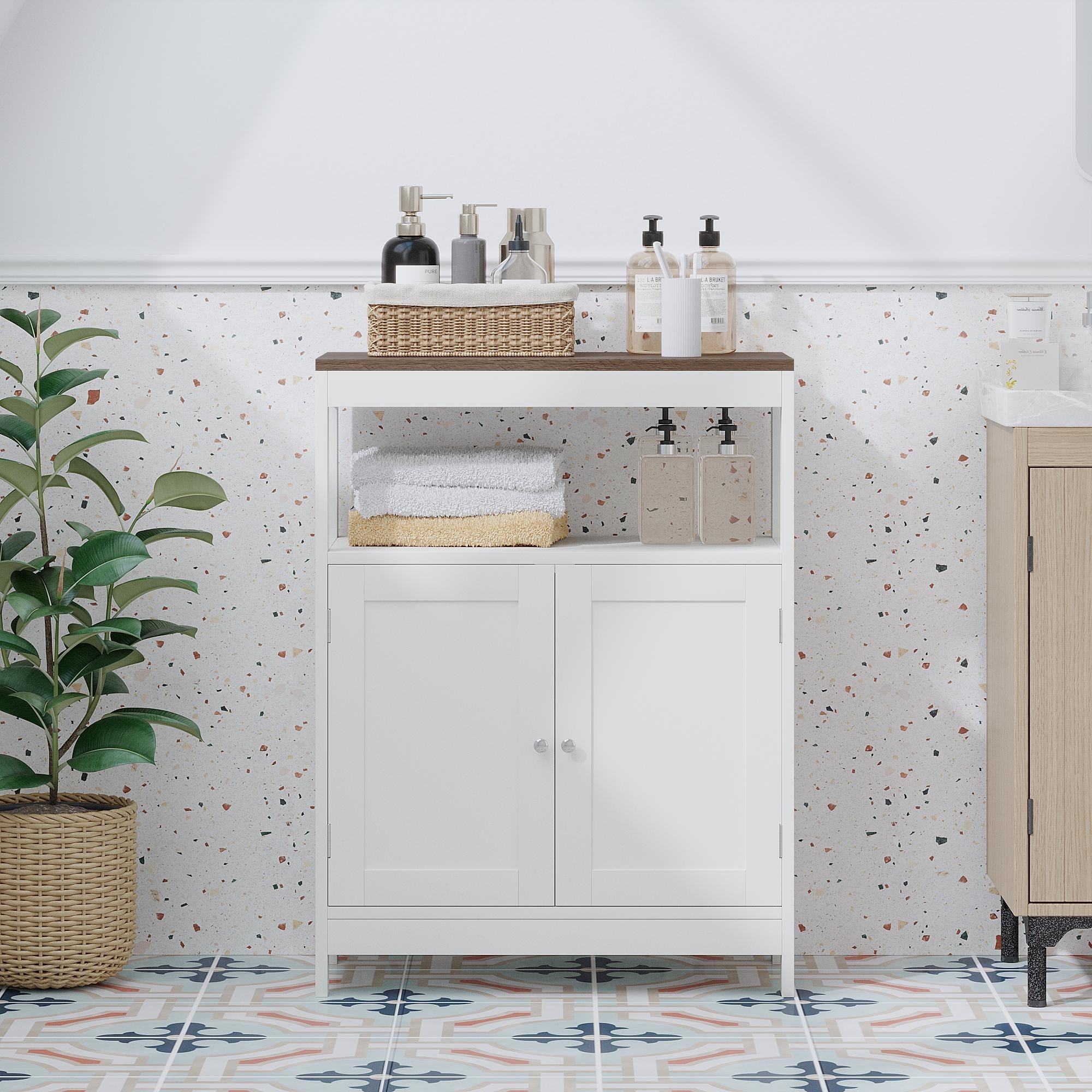 White Freestanding Bathroom Cabinet with Adjustable Shelf and Double Doors, 23.6x11.8x31.5 Inches - 23.6x11.8x31.5''