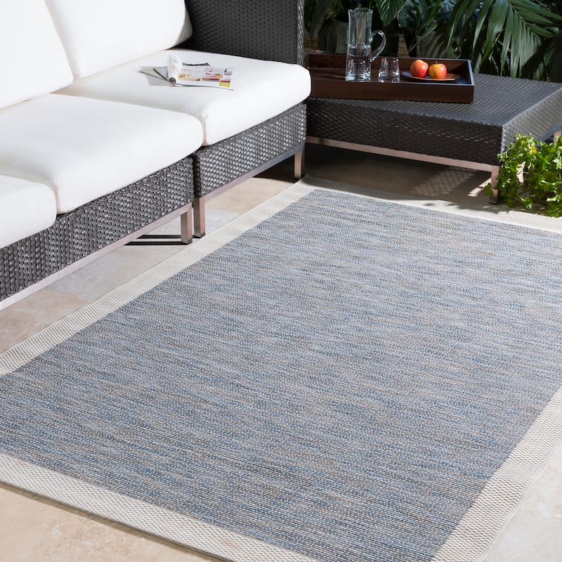 Cammie Solid Bordered Outdoor Area Rug - 5'3" x 7'7" - Sky Blue