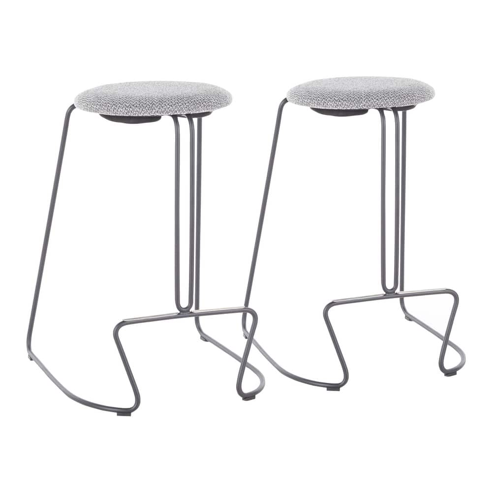 Finn Contemporary Counter Stool in Grey Steel and Light Grey Fabric - Set of 2 - 19.5"Lx18"Wx25.75"H