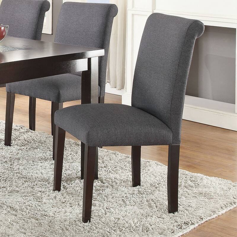 Modern Set of 2 Cushioned Blue Grey Fabric Dining Chairs Living Room