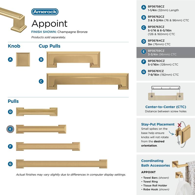 Appoint 3-3/4 in (96 mm) Center-to-Center Champagne Bronze Cabinet Pull - 3.75