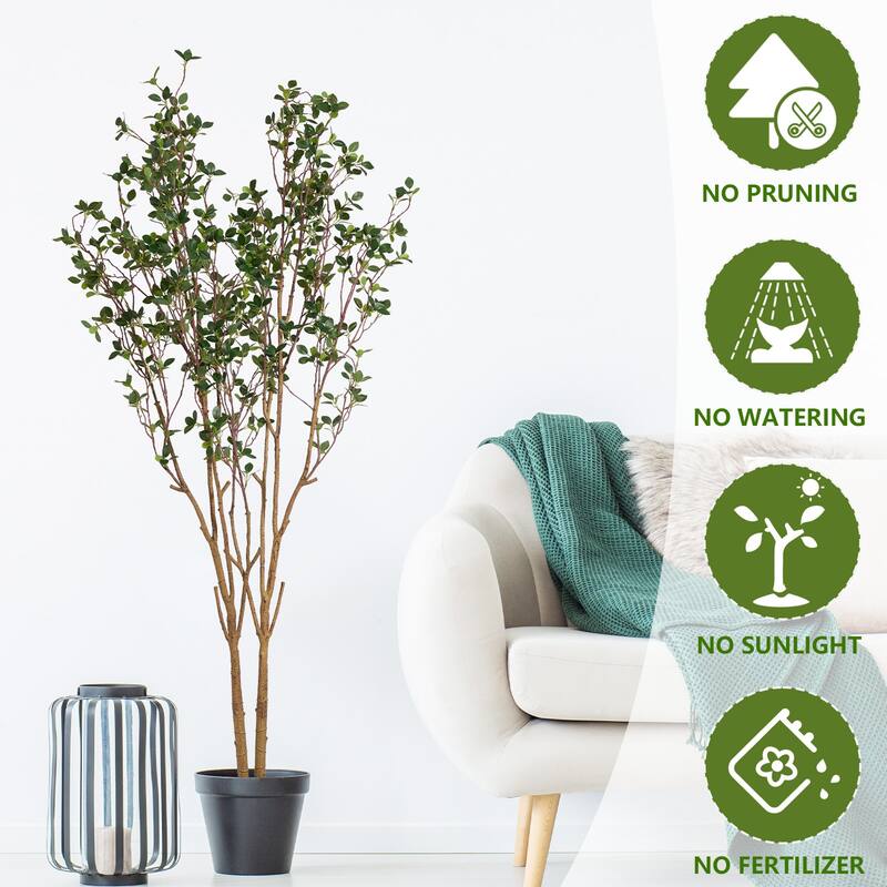 4FT Tall Artificial Bonsai Tree, Faux Green Plant with Realistic Leaves, Fake Tree Greenery Potted Plant