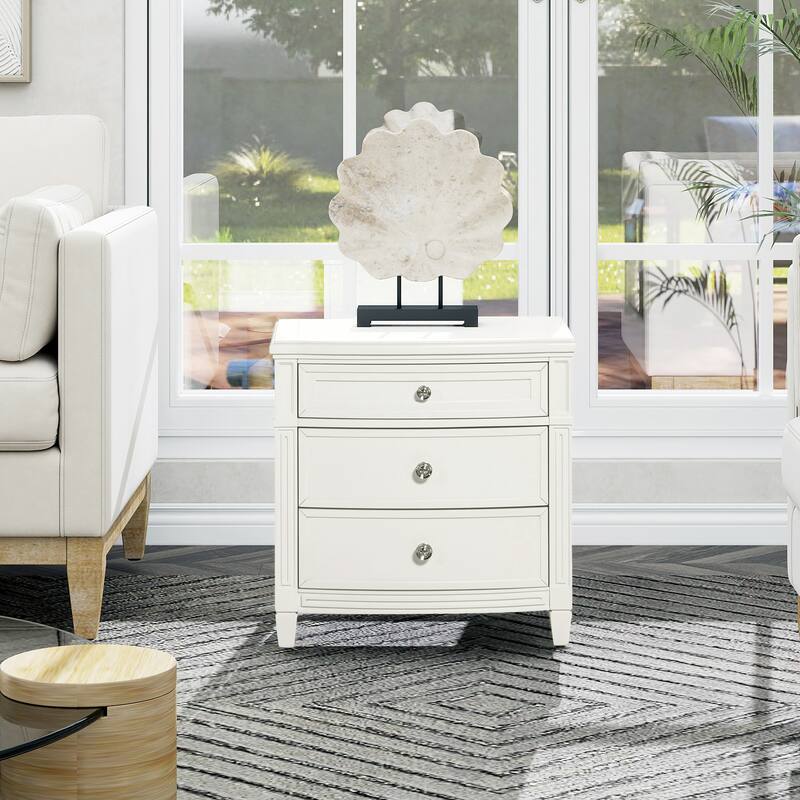 Dauphin 23.5" 3-Drawer Storage End Table - Merino White Wood