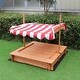 preview thumbnail 5 of 9, Critter Sitters Children's Wooden Sand Box with 2 Foldable Benches, Red and White Striped Canopy, and Bottom Liner