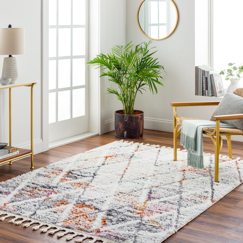 Livabliss Polaris Modern Diamond Trellis Plush Area Rug - Grey/Rust - 9' 2" x 12'