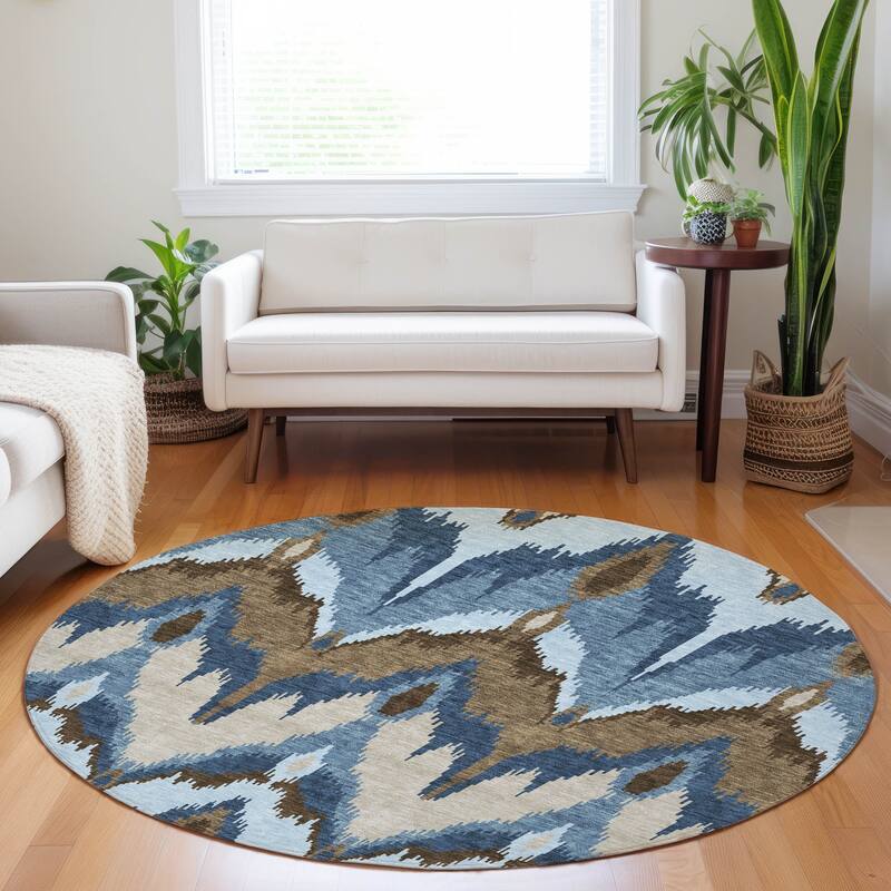 Premium Washable Super Soft Modern Ikat Mayfield Rug - Blue - 8' x 8' - Round