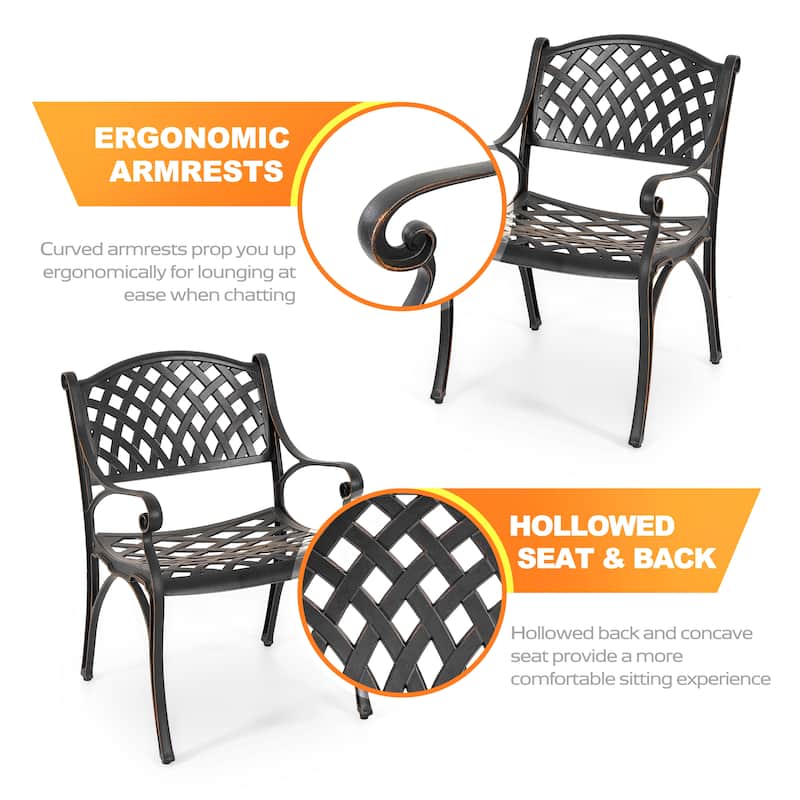 Outdoor 3-Piece Bistro Set with Umbrella Hole, Black with Gold-Painted Edge