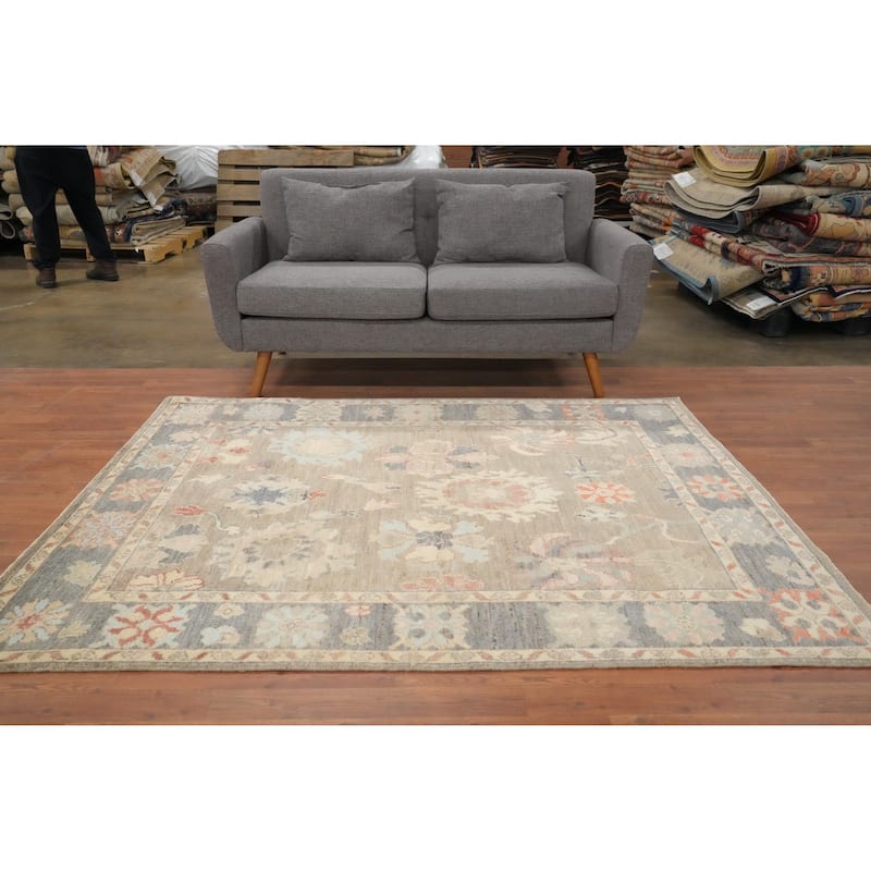 Hand Knotted Oriental 100% Wool Carpet Transitional All-Over Brown Oushak Area Rug - 6' 8'' X 5' 3''