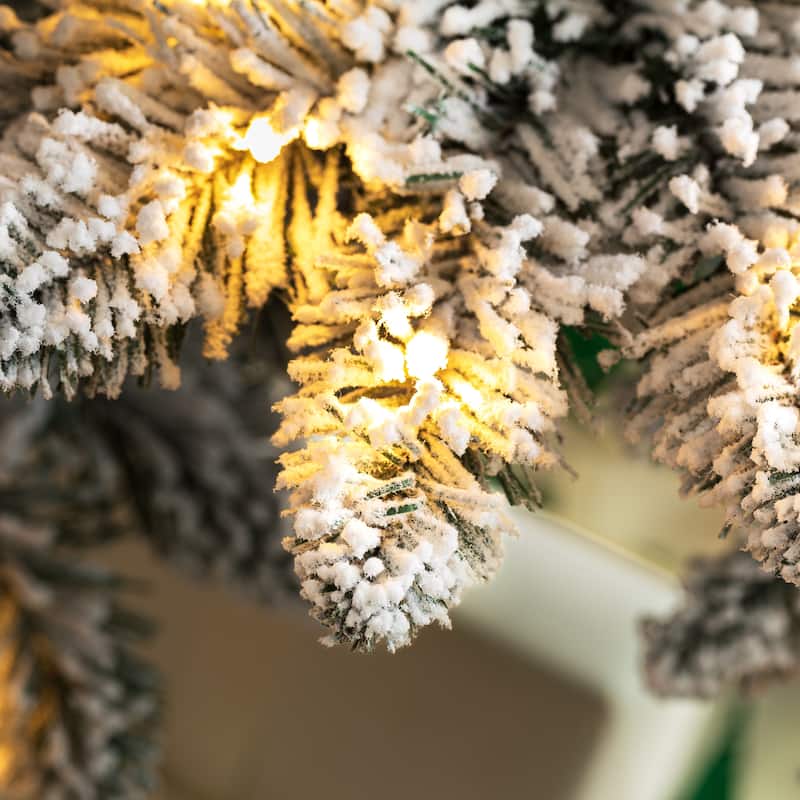 Glitzhome 6FT/7.5FT/9FT Warm White or Multi-Colored Pre-Lit Flocked Pine Artificial Christmas Tree
