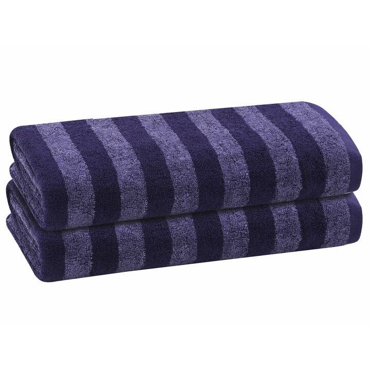 PREMIUS 2 Pack Stripes 100% Cotton Yarn Dyed Bath Sheet Towel, 32x64 Inches - Navy-Blue