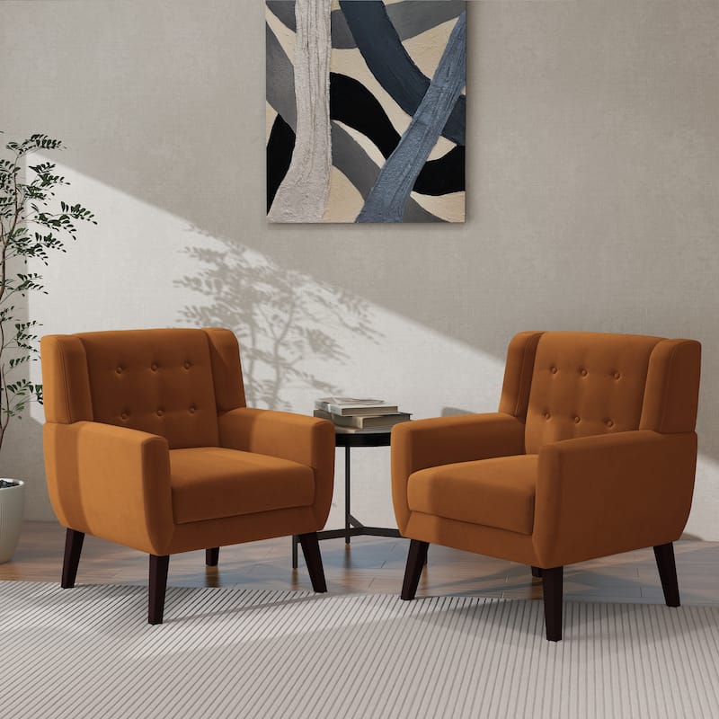 2 Set Modern Accent Chair Velvet Armchair - Orange Velvet-2Set