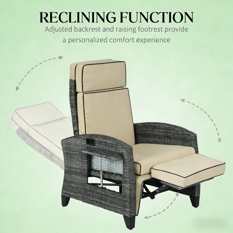 GDFStudio Outdoor Khaki Reclining Lounge Chair