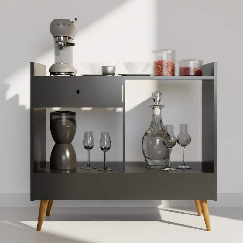 Boahaus Bar Cabinet Modern Wood Storage Shelves - Black