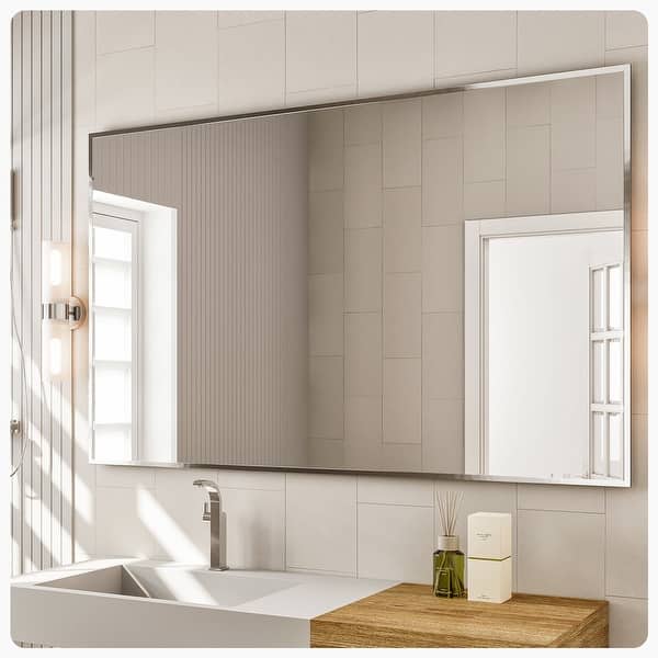 slide 2 of 7, Eviva Sax 42" x 30" Rectangular Chrome Metal Framed Mirror