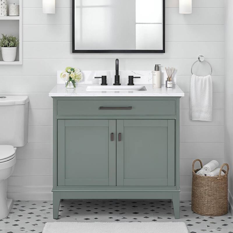 Madison 36 in. Single Sink Bathroom Vanity with Engineered Stone Top - 37" x 22"D x 35"H - Smoke Gren
