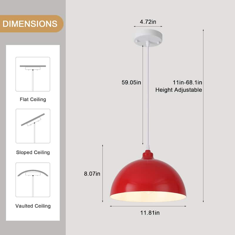 1 - Light 11.8" W Single Dome Pendant for Kitchen Island Dining Room (Set of 3) - W 11.81 in