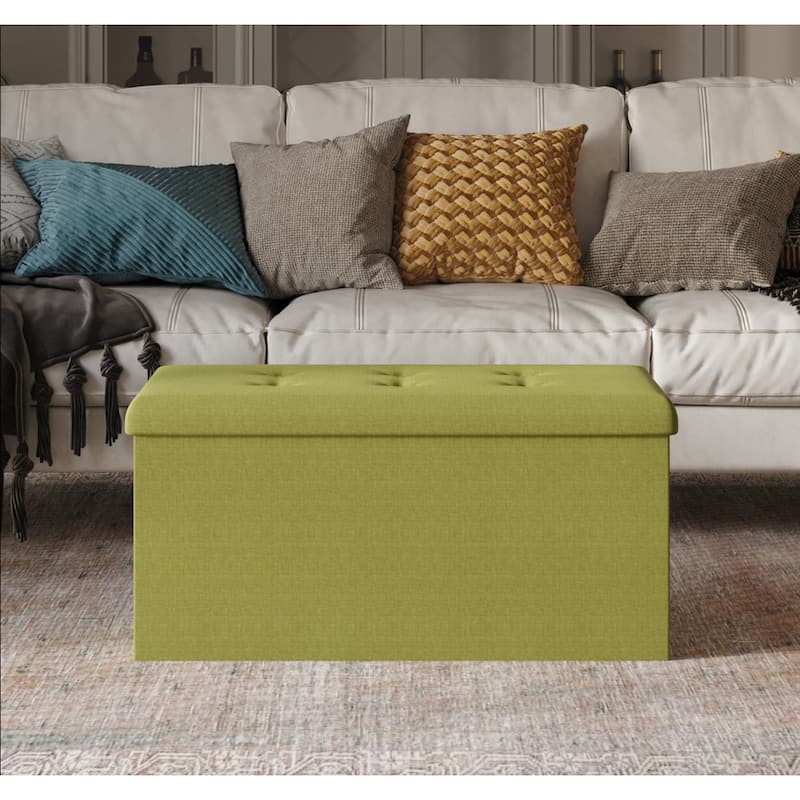 Florence Upholstered Folding Storage Bench - Lemon Grass Linen