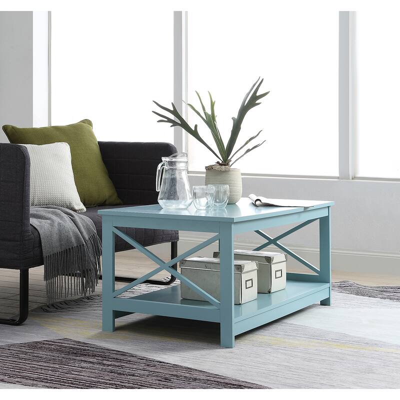 Convenience Concepts Oxford Coffee Table with Shelf - Sea Foam Blue