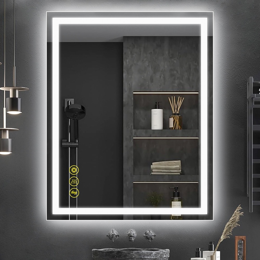 GlareGuard 32x40" Rectangular Anti-Fog Dimmable Backlit LED Bathroom Vanity Mirror - Clear