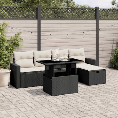 vidaXL Patio Sofa Set with Cushions Outdoor Furniture 6 Piece Poly Rattan - 21.7 x 39.4 x 28.7 in