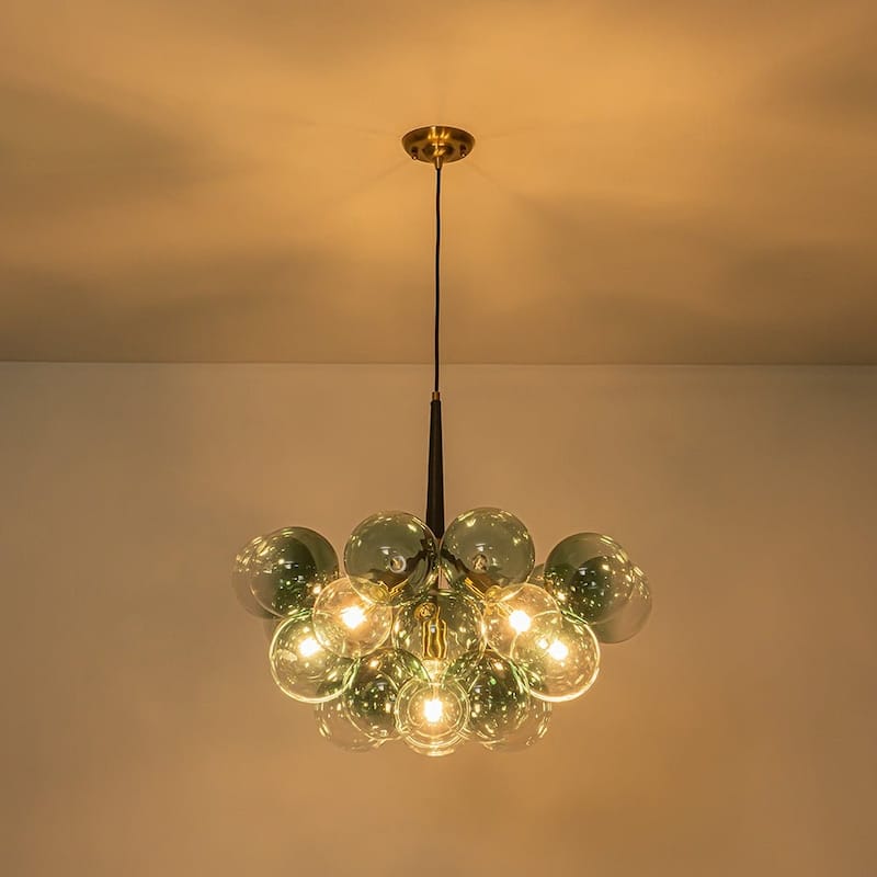 Glam Art Deco Cluster Glass Globe Green Bubble Chandelier