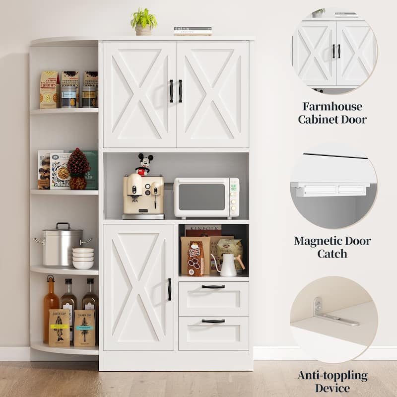 Farmhouse Style 3-Door Storage Cabinet with Adjustable Shelves – Freestanding Pantry Organizer for Kitchen, Dining Room or Bar