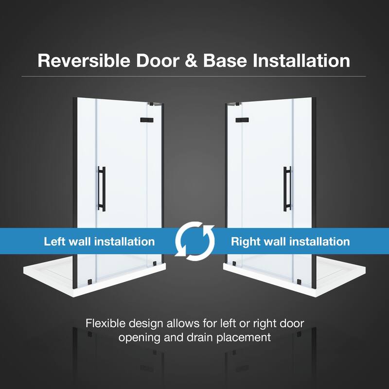 OVE Tampa Alcove Frameless Pivot Hinge Shower Door Kit with Base Pan, 2025