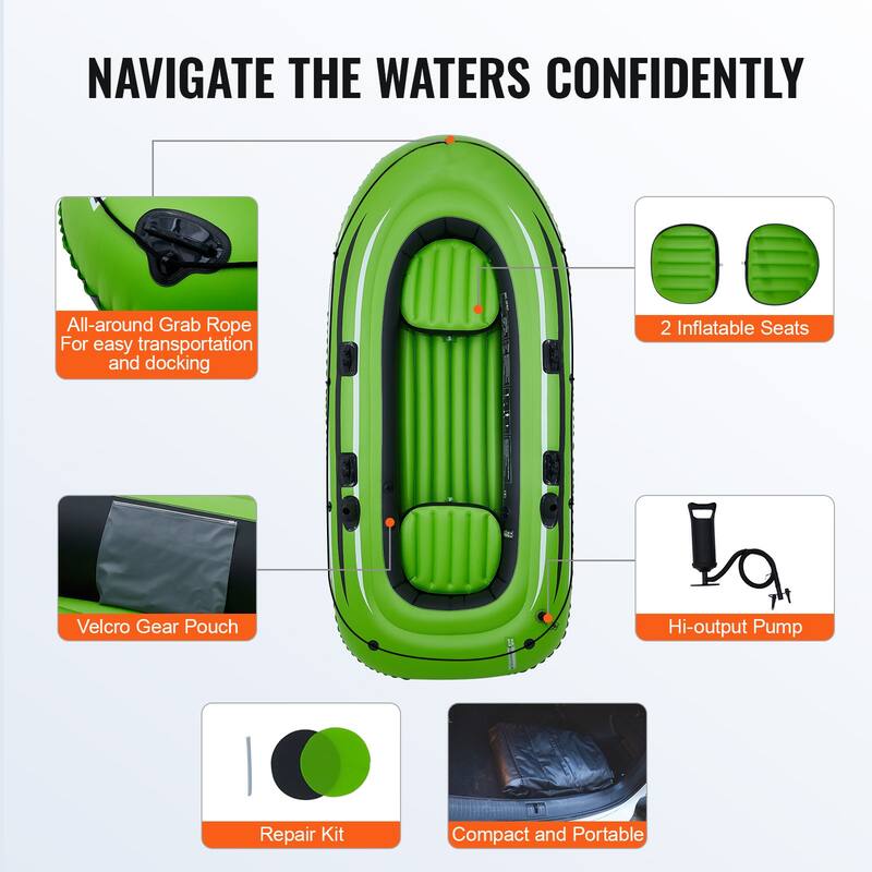 Inflatable Boat, Inflatable Fishing Boat, Strong PVC Portable Boat Raft Kayak, 45.6" Aluminum Oars, High-Output Pump