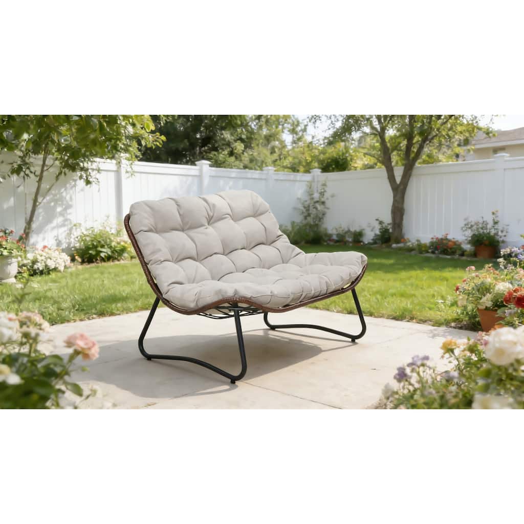 Patio Loveseat Sofa, Outdoor Wicker Loveseat with Luxury Thick Cushion, All-Weather Patio Furniture Set, Outdoor Glider Bench