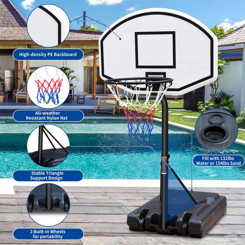 Portable Poolside Basketball Hoop 3.1ft to 4.7ft Height-Adjustable