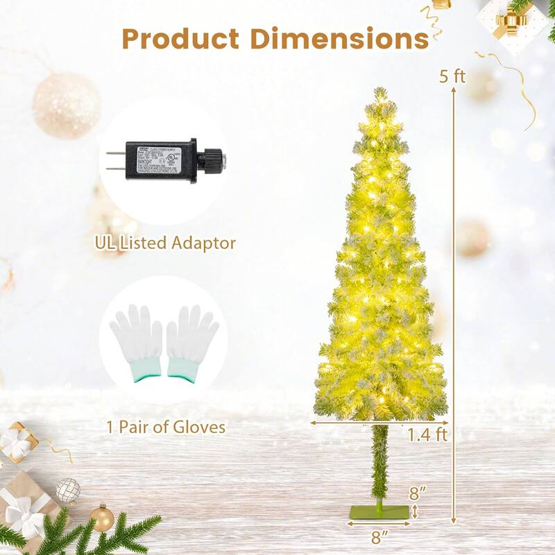 5/6/7 FT Pre-lit Whimsical Christmas Tree Flocked Bendable Tree - 5 Foot