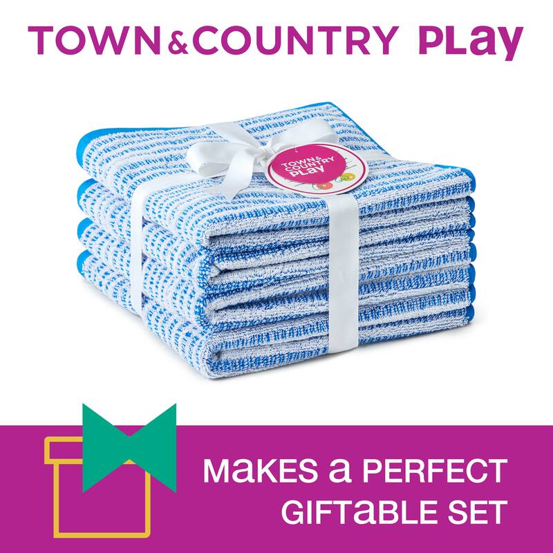 TOWN & COUNTRY PLAY 4-Piece Striped Reversible Terry Brights Washcloth Set, 13x13-Inch, 100% BCI Cotton - 13"x13"