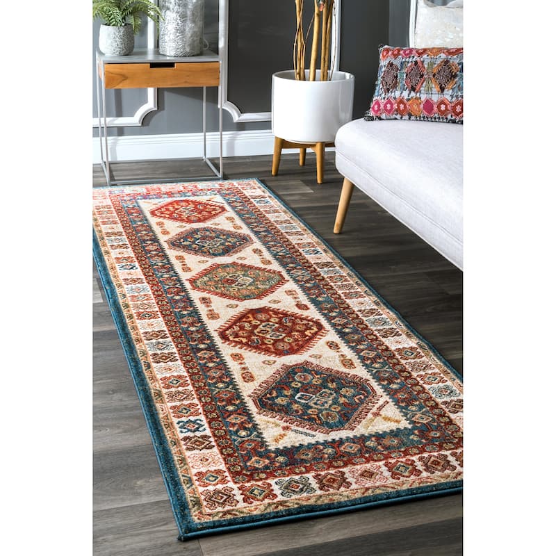 Nuloom Traditional Tribal Diamond Emblems Area Rug - 2'6" x 8' Runner - Ivory