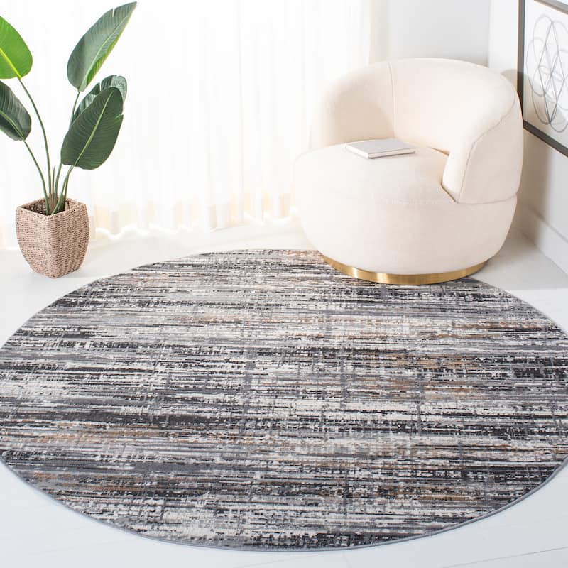 SAFAVIEH Shivan Shoko Modern Abstract Rug - 6'7" Round - Light Grey/Dark Grey
