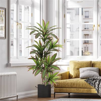 Red Edge Artificial Faux Yucca Dracaena Plant for Home Office Living Room Decor